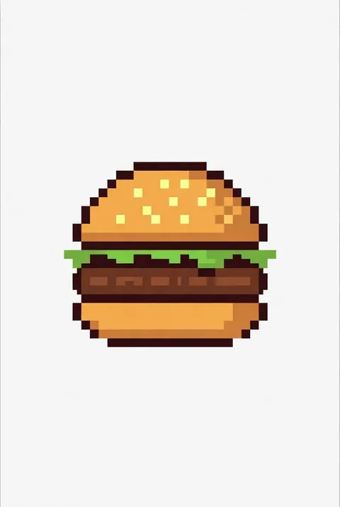 Create a minimalist 8-bit pixel-style [🍔] logo, centered on a pure white background. Use a limited retro color palette with pixelated details, sharp edges, and clean blocky forms. The logo should be simple, iconic, and clearly recognizable in pixel art style — inspired by classic arcade game aesthetics.