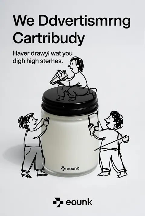 A minimalist and creative advertisement set on a pure white background. A real [real object] combined with hand-drawn black ink doodles, with loose and playful lines. The doodle depicts: [doodle concept and interaction: interacting with the object in a clever, imaginative way]. Add bold black [ad copy] text at the top or center. Place the [brand logo] clearly at the bottom. The visual should be clean, fun, high-contrast, and cleverly conceived.
