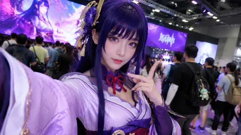 Genshin Impact {argument name="character" default="Raiden Shogun"} cosplay selfies at the {argument name="event" default="Shanghai Comic Con"}