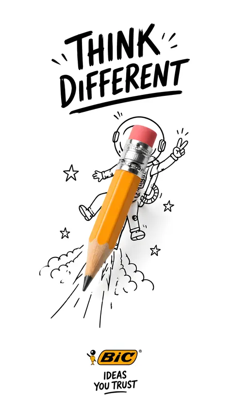 A minimalist and creative advertisement set on a pure white background. A real [real object] combined with hand-drawn black ink doodles, with loose and playful lines. The doodle depicts: [doodle concept and interaction: interacting with the object in a clever, imaginative way]. Add bold black [ad copy] text at the top or center. Place the [brand logo] clearly at the bottom. The visual should be clean, fun, high-contrast, and cleverly conceived.
